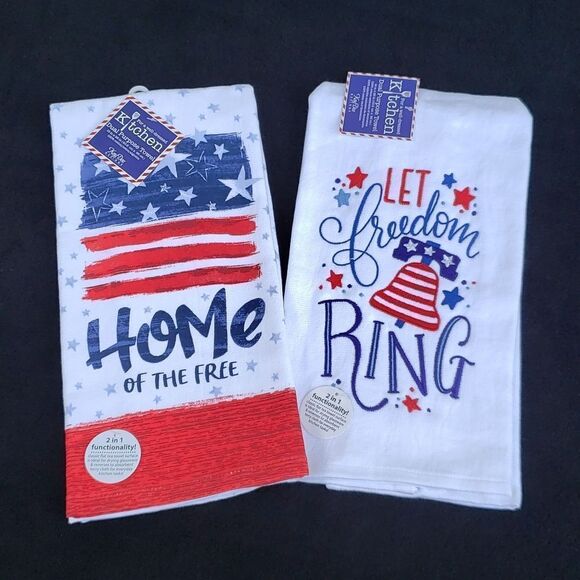 NWT Set of 2 Patriotic Independence Day 4th of July Decorative Kitchen Towels - Picture 1 of 3